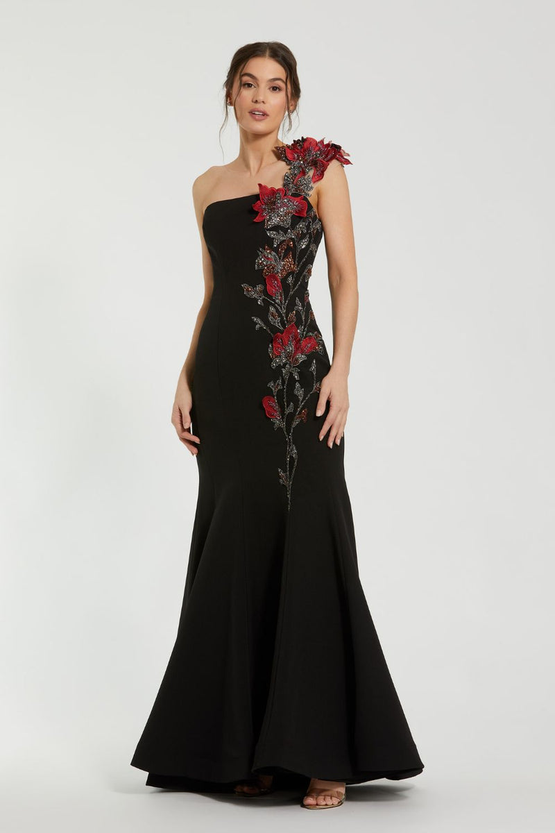 11779-Off The Shoulder Embroidered Mermaid Gown by Mac Duggal in black color for women in Singapore