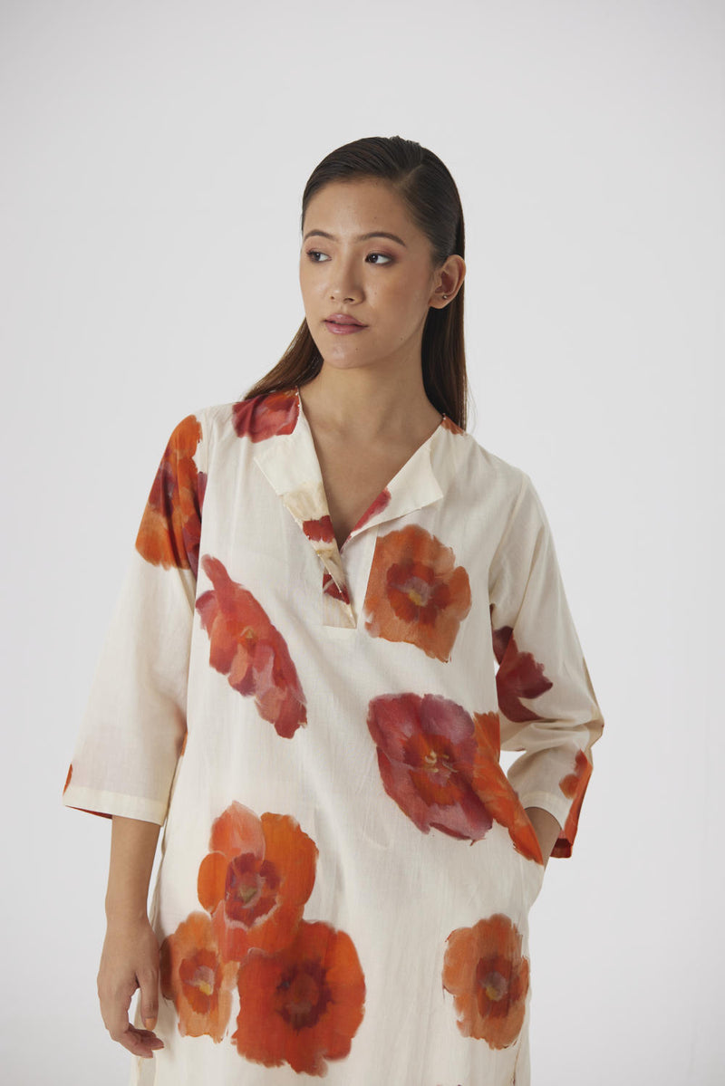 VALENTINE SHORT KURTA SET cotton by Yam in white color for women in Singapore