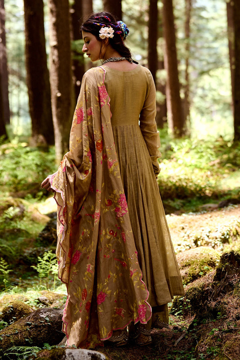 Vesta Anarkali Set chanderi by Paulmi & Harsh-kahan Sep'26 in beige for women in Singapore