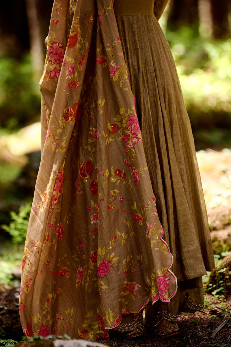 Vesta Anarkali Set chanderi by Paulmi & Harsh-kahan Sep'26 in beige for women in Singapore