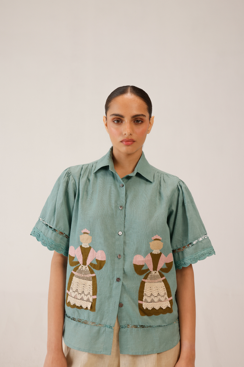 VICTORIAN SHIRT - PB DOLL APPL all linen by CORD for women in Singapore