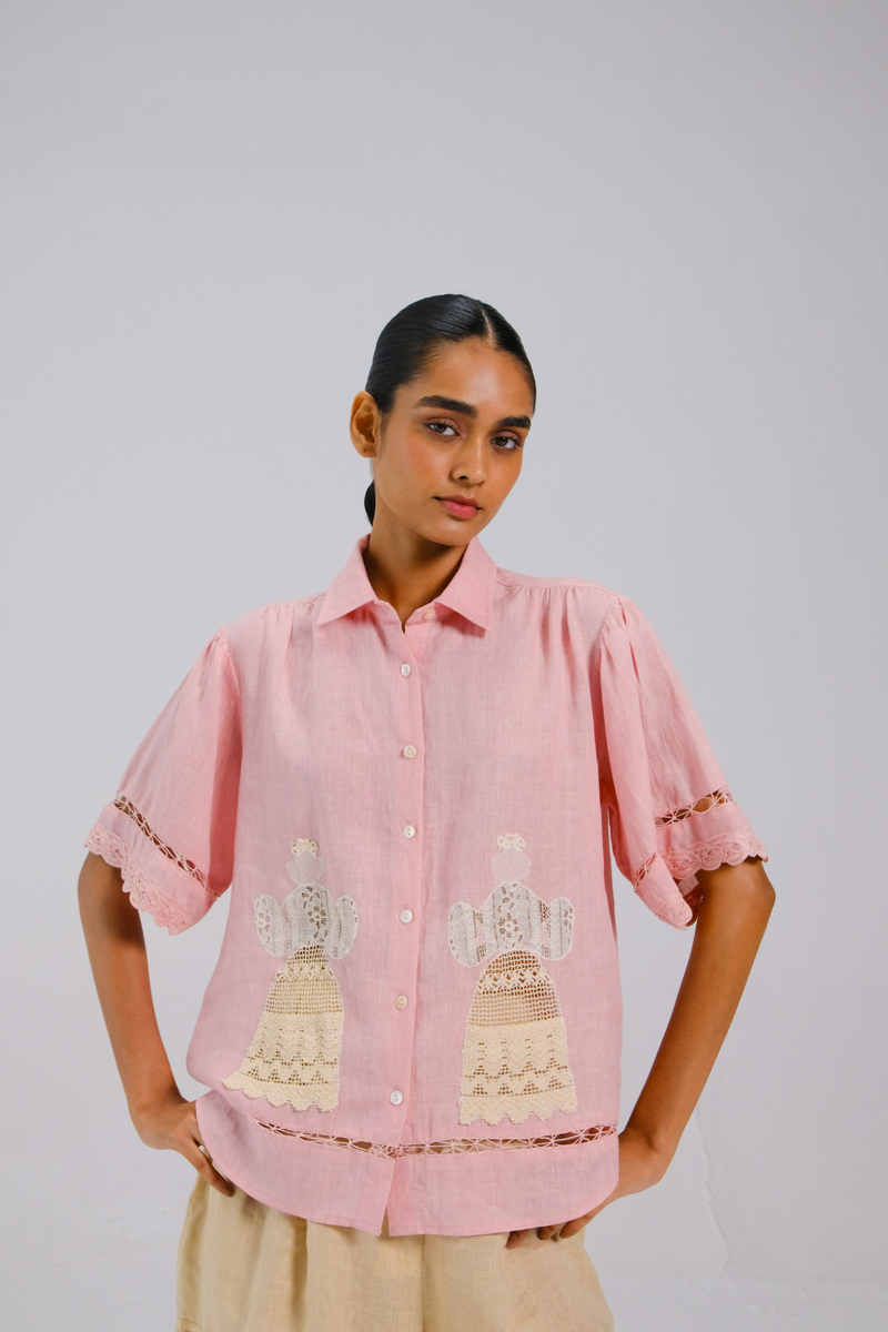 VICTORIAN SHIRT - Rose doll appl. all linen by CORD for women in Singapore