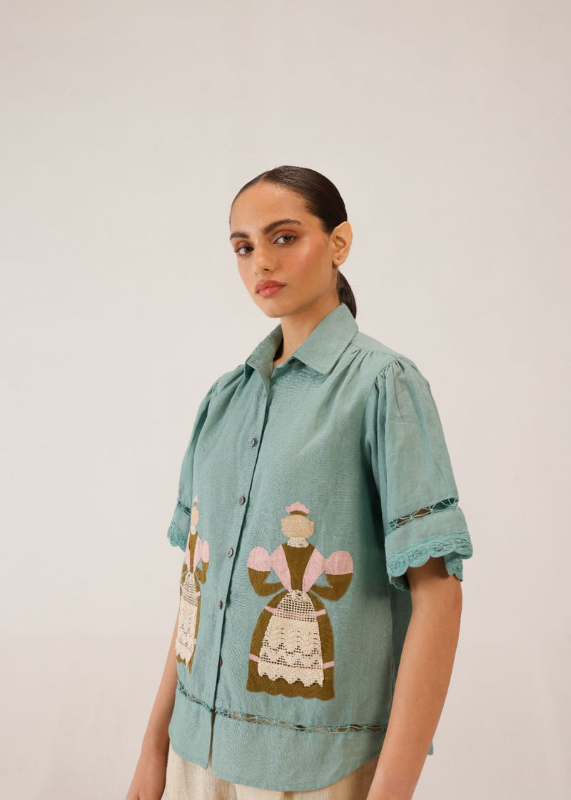 VICTORIAN SHIRT - PB DOLL APPL all linen by CORD for women in Singapore