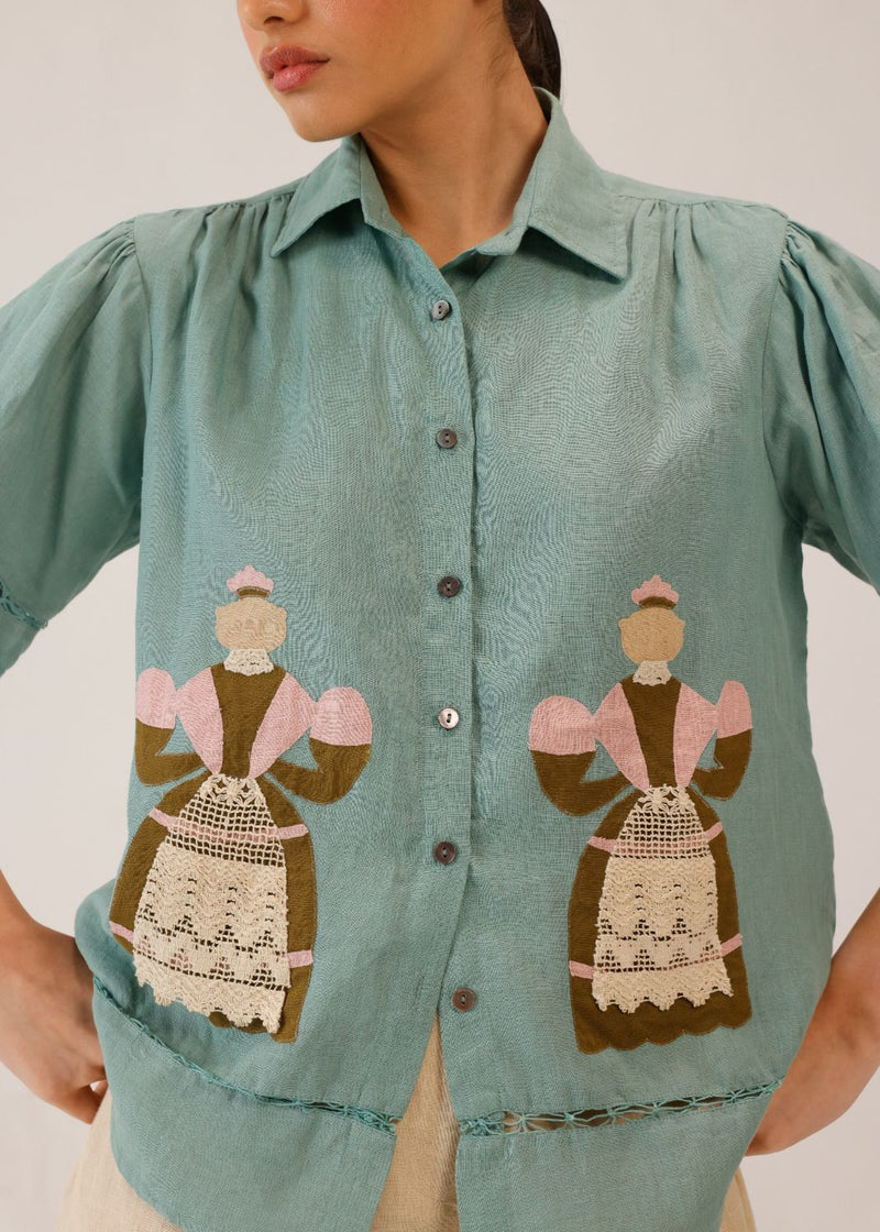 VICTORIAN SHIRT - PB DOLL APPL all linen by CORD for women in Singapore