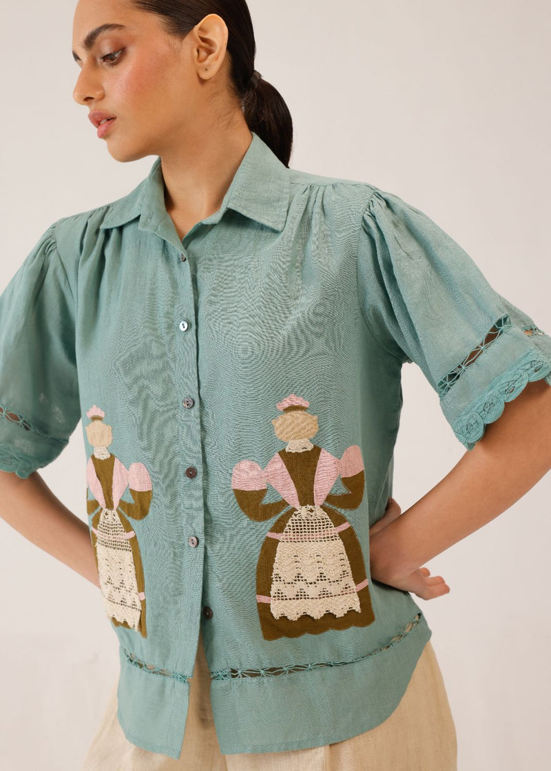VICTORIAN SHIRT - PB DOLL APPL all linen by CORD for women in Singapore