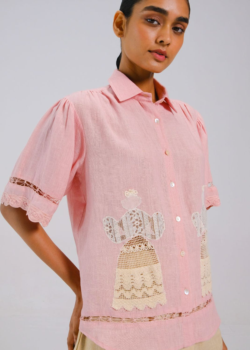 VICTORIAN SHIRT - Rose doll appl. all linen by CORD for women in Singapore
