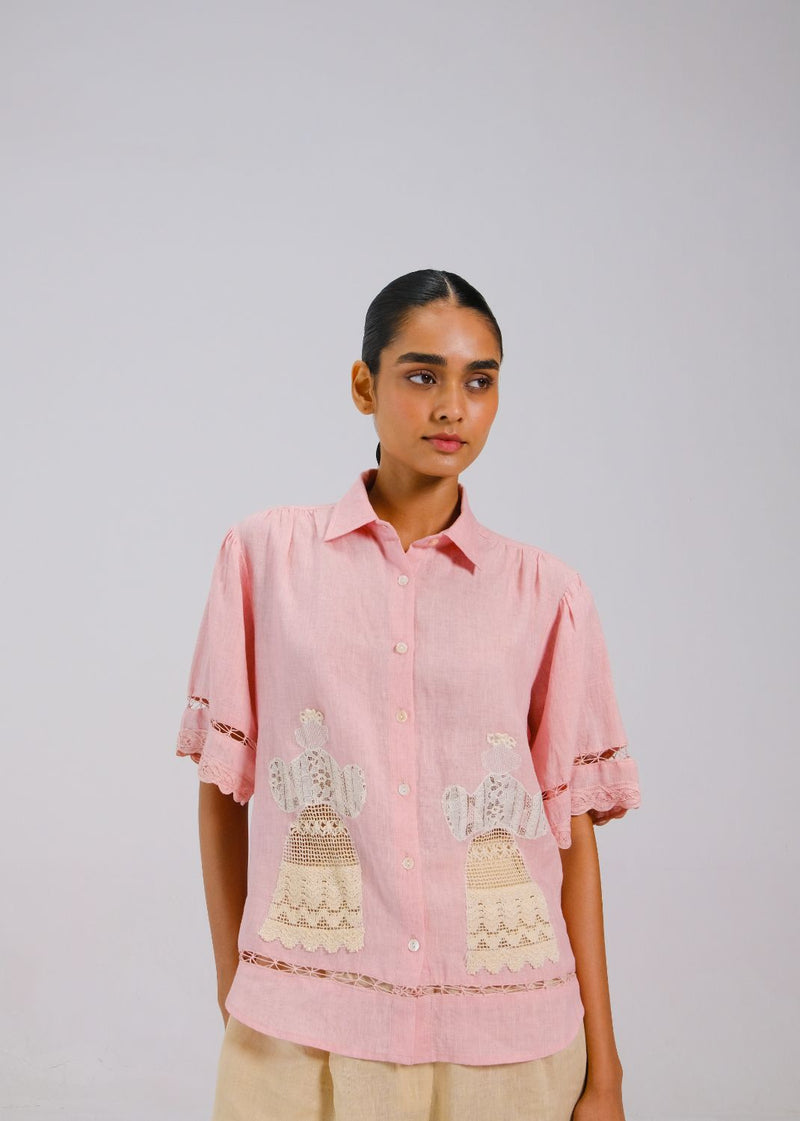 VICTORIAN SHIRT - Rose doll appl. all linen by CORD for women in Singapore
