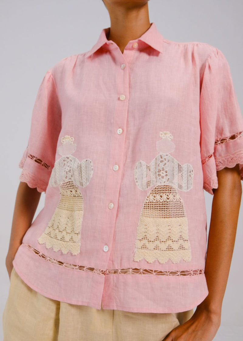 VICTORIAN SHIRT - Rose doll appl. all linen by CORD for women in Singapore