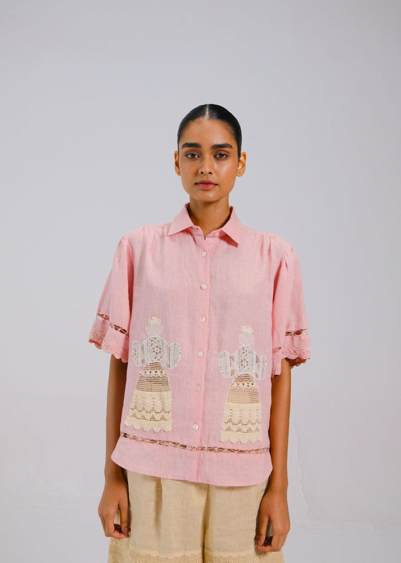VICTORIAN SHIRT - Rose doll appl. all linen by CORD for women in Singapore