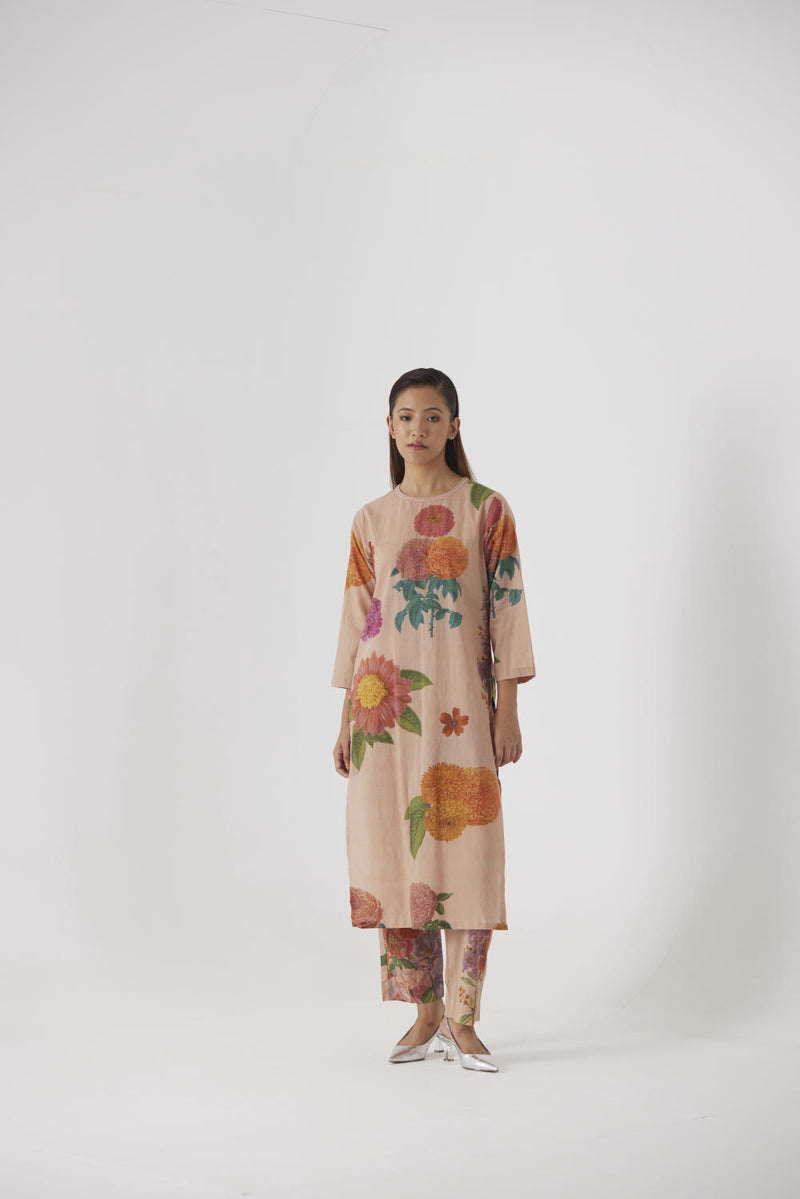 VINTAGE GARDEN LONG KURTA SET cotton by Yam in beige color for women in Singapore
