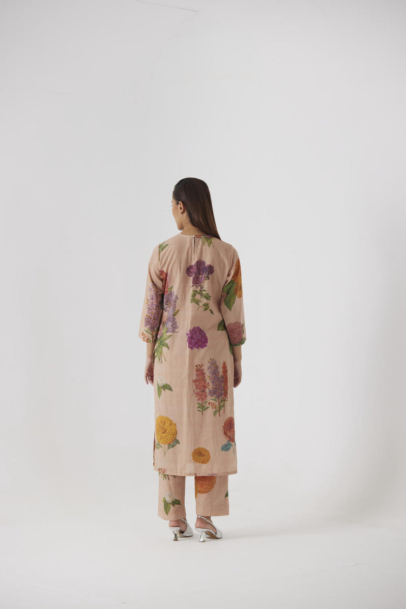 VINTAGE GARDEN LONG KURTA SET cotton by Yam in beige color for women in Singapore