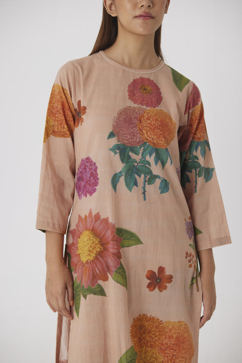 VINTAGE GARDEN LONG KURTA SET cotton by Yam in beige color for women in Singapore
