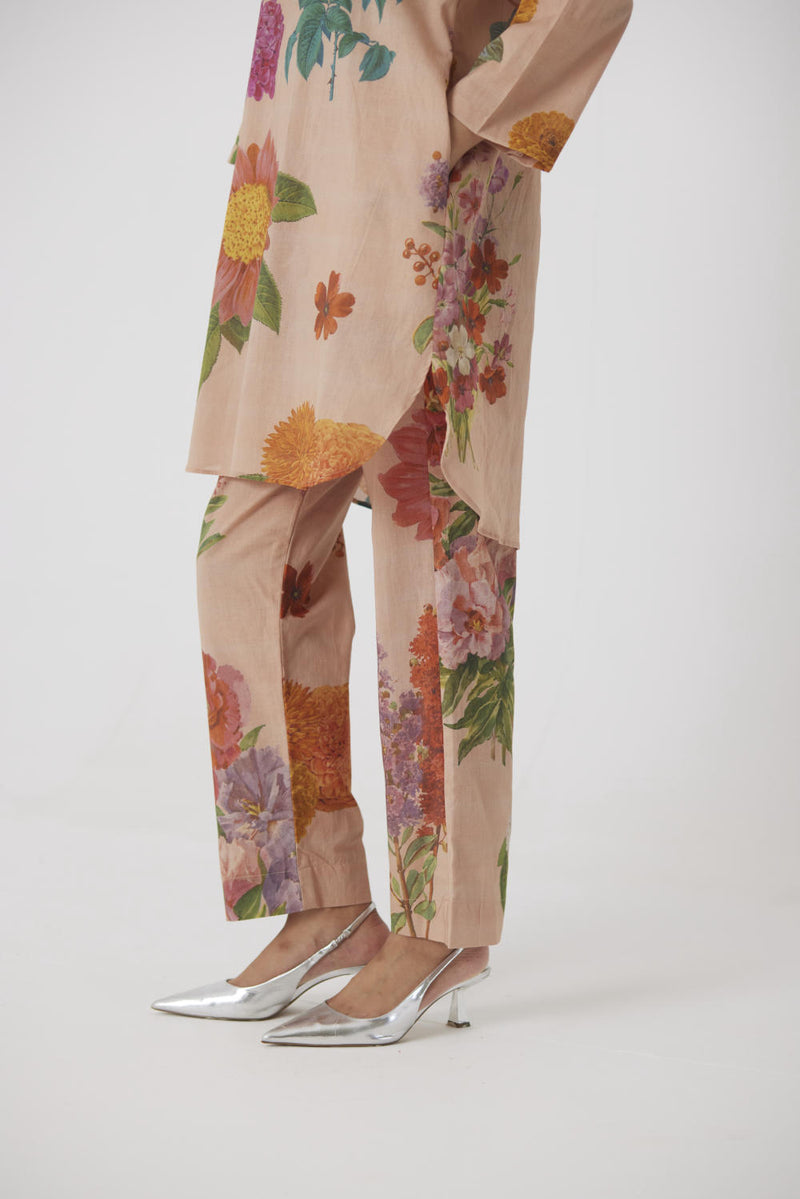 VINTAGE GARDEN SHORT KURTA SET cotton by Yam in beige color for women in Singapore