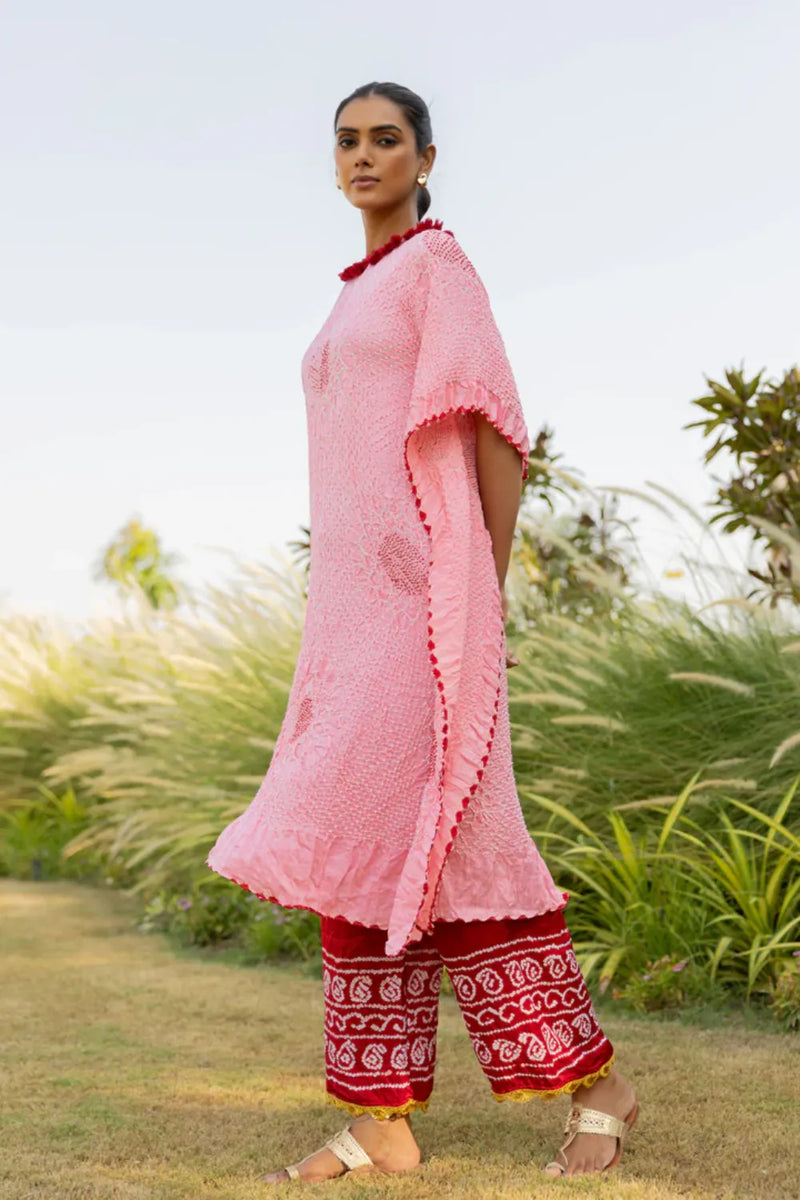 VOF KAFTAN-LIGHT PINK silk by Dyelogue in pink color for women in Singapore