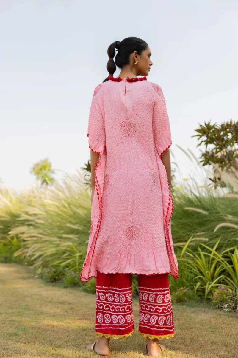VOF KAFTAN-LIGHT PINK silk by Dyelogue in pink color for women in Singapore