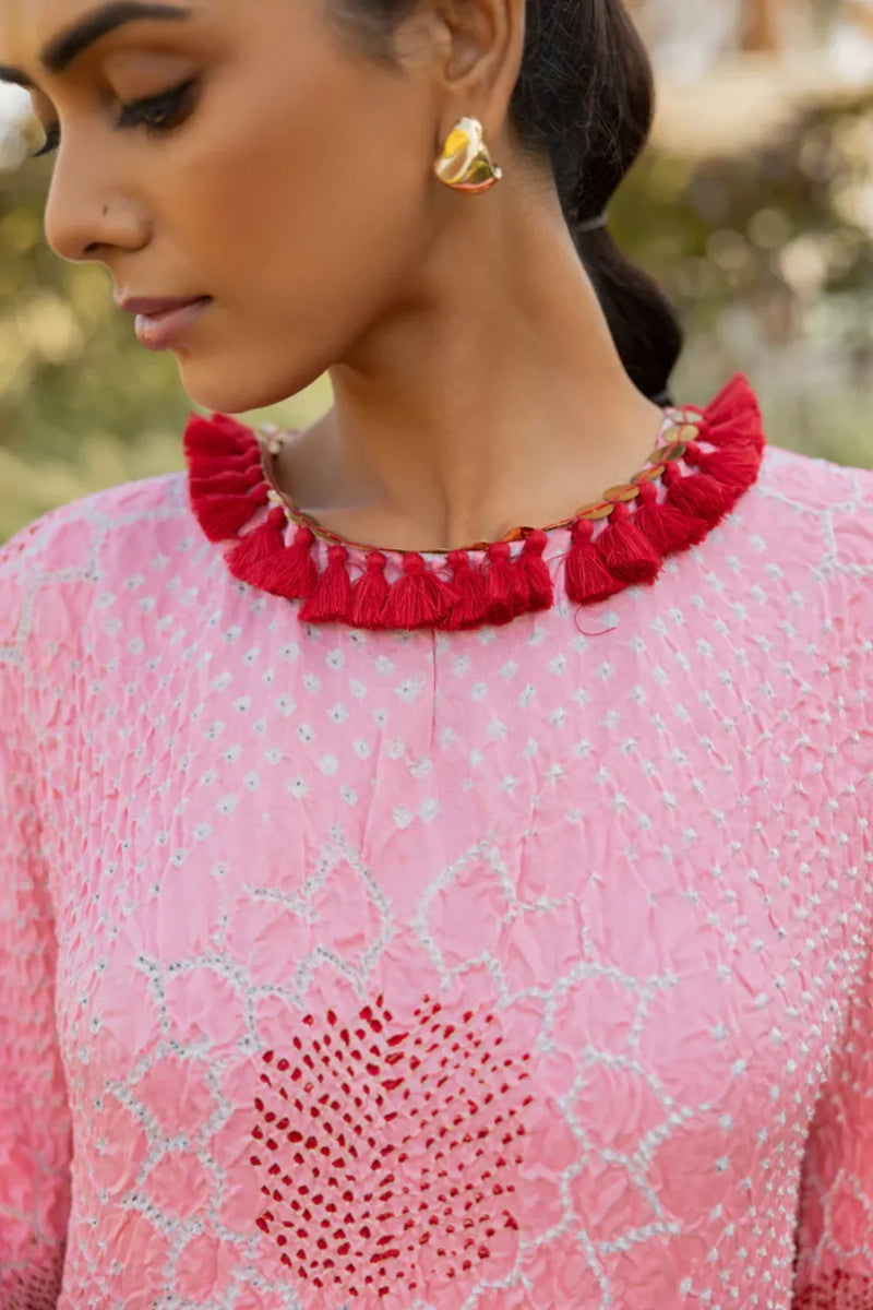 VOF KAFTAN-LIGHT PINK silk by Dyelogue in pink color for women in Singapore
