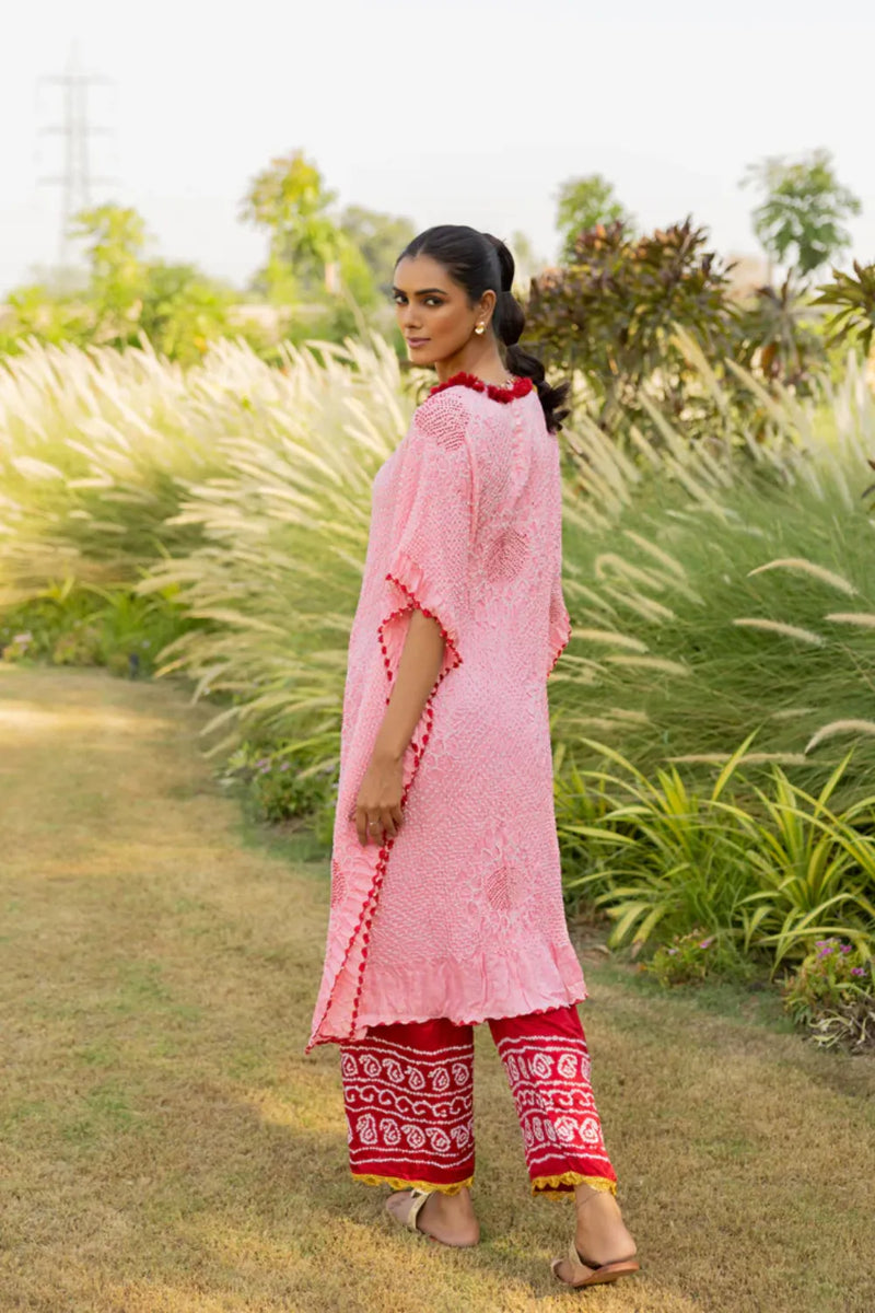 VOF KAFTAN-LIGHT PINK silk by Dyelogue in pink color for women in Singapore