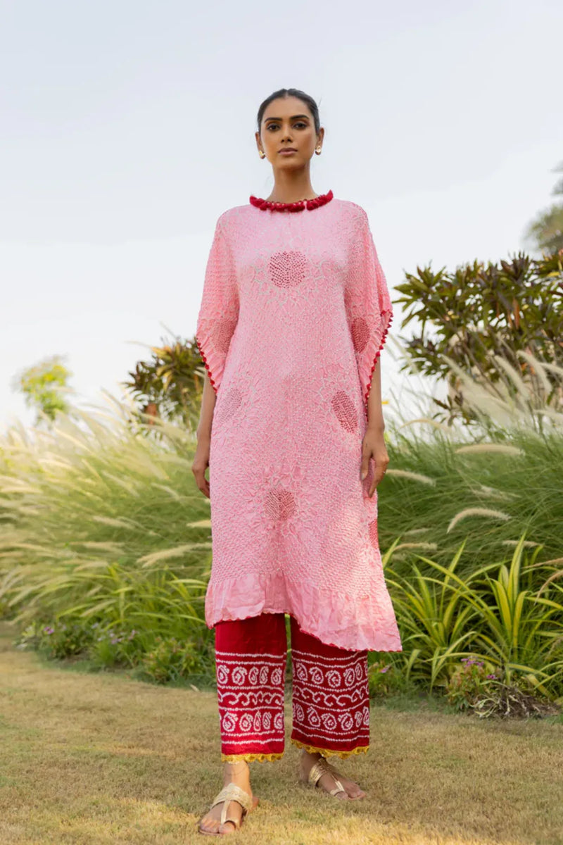 VOF KAFTAN-LIGHT PINK silk by Dyelogue in pink color for women in Singapore