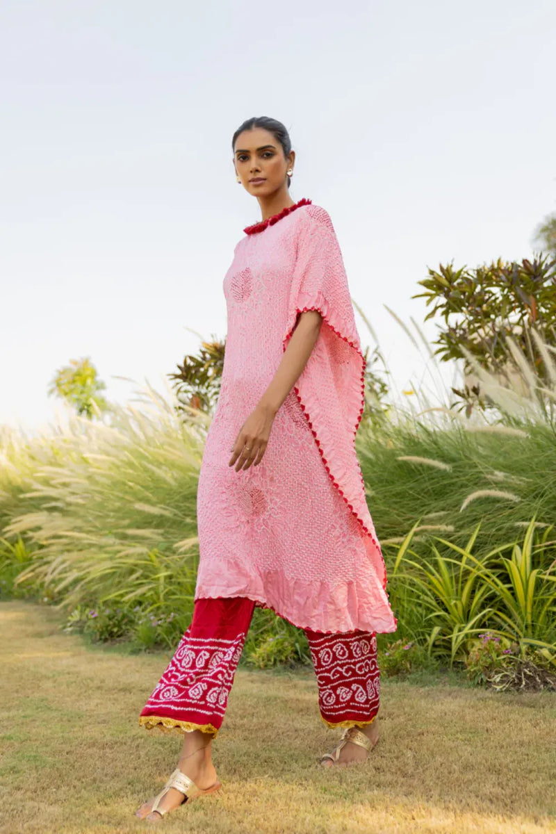 VOF KAFTAN-LIGHT PINK silk by Dyelogue in pink color for women in Singapore