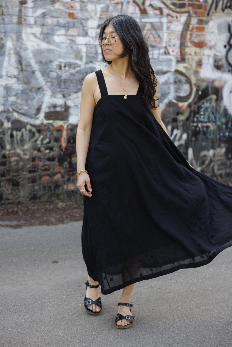 Everywhere Dress/ Vacation dress / Weekend dress-Black 100% cotton by World of Crow in black color for women in Singapore