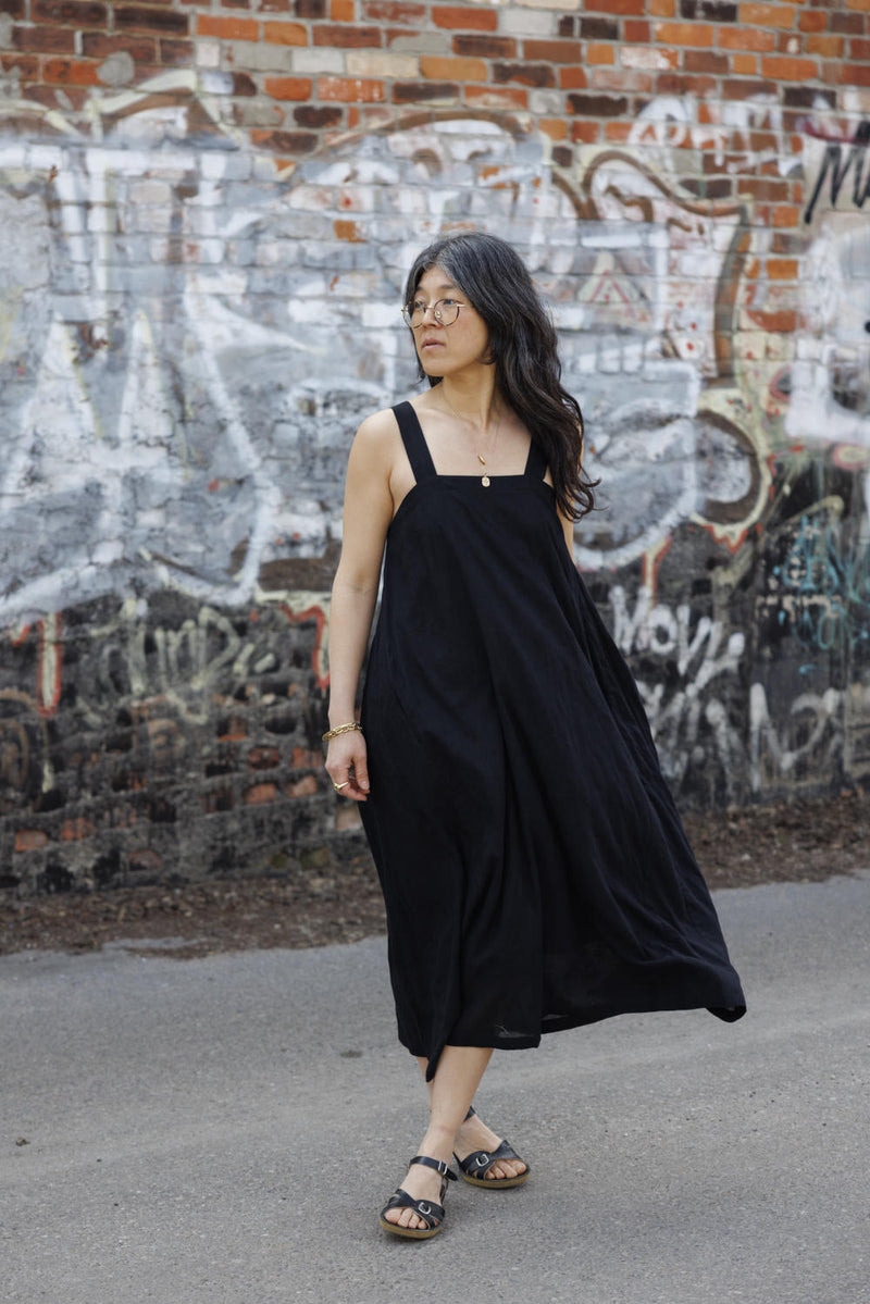 Everywhere Dress/ Vacation dress / Weekend dress-Black 100% cotton by World of Crow in black color for women in Singapore