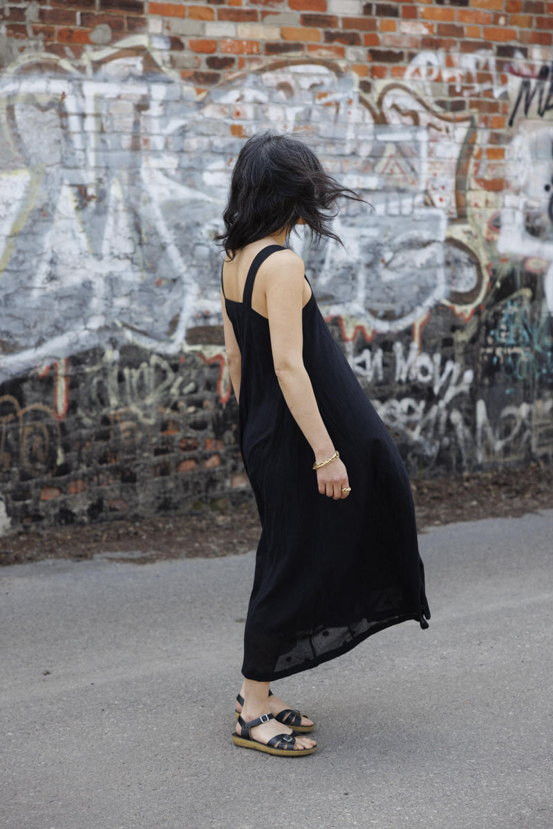 Everywhere Dress/ Vacation dress / Weekend dress-Black 100% cotton by World of Crow in black color for women in Singapore