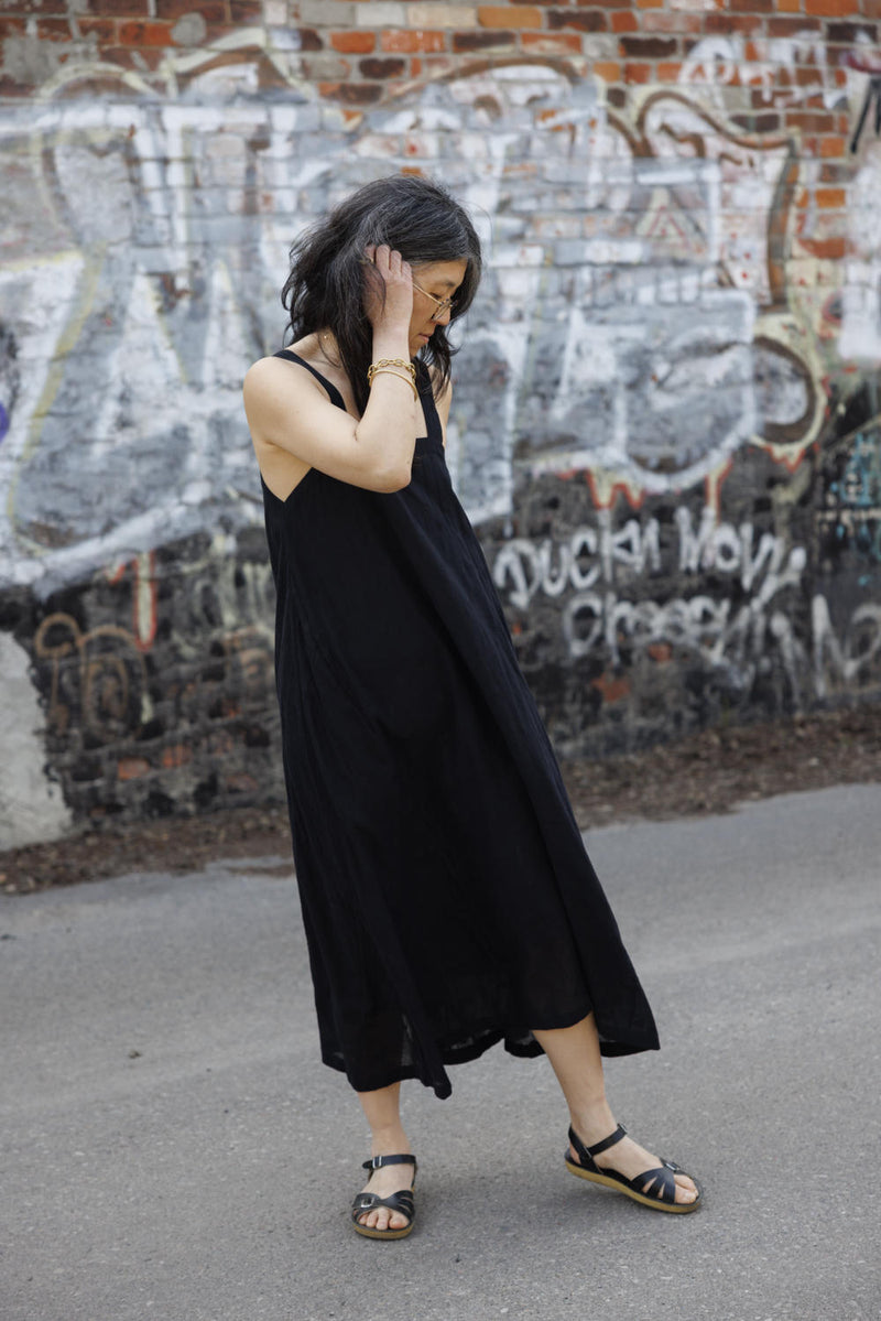 Everywhere Dress/ Vacation dress / Weekend dress-Black 100% cotton by World of Crow in black color for women in Singapore