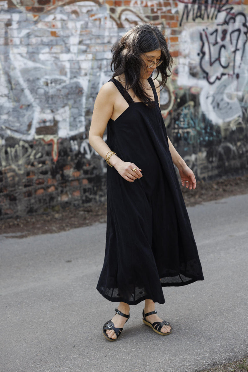 Everywhere Dress/ Vacation dress / Weekend dress-Black 100% cotton by World of Crow in black color for women in Singapore