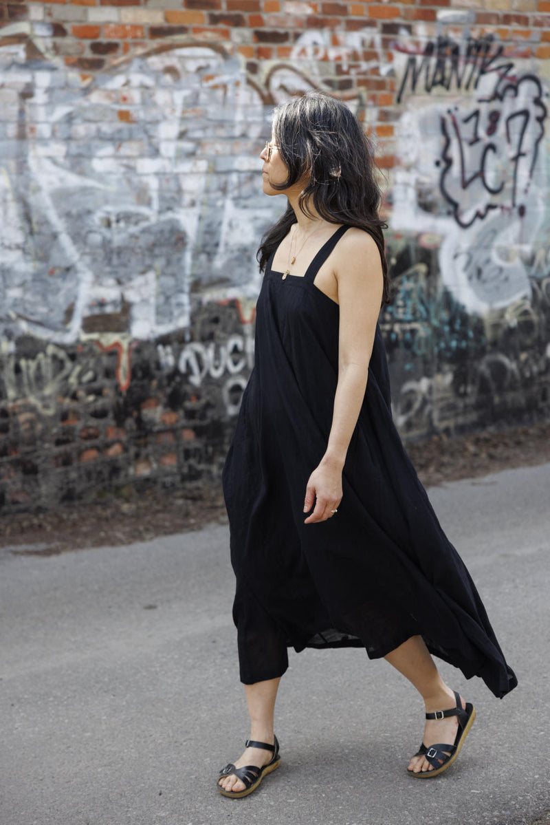 Everywhere Dress/ Vacation dress / Weekend dress-Black 100% cotton by World of Crow in black color for women in Singapore