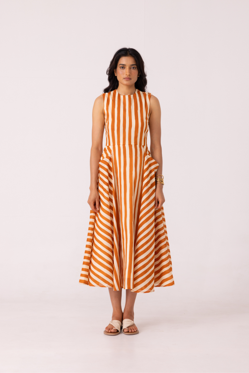 Valentino Rust Striped Midi Dress cotton by The Summer House for women in Singapore
