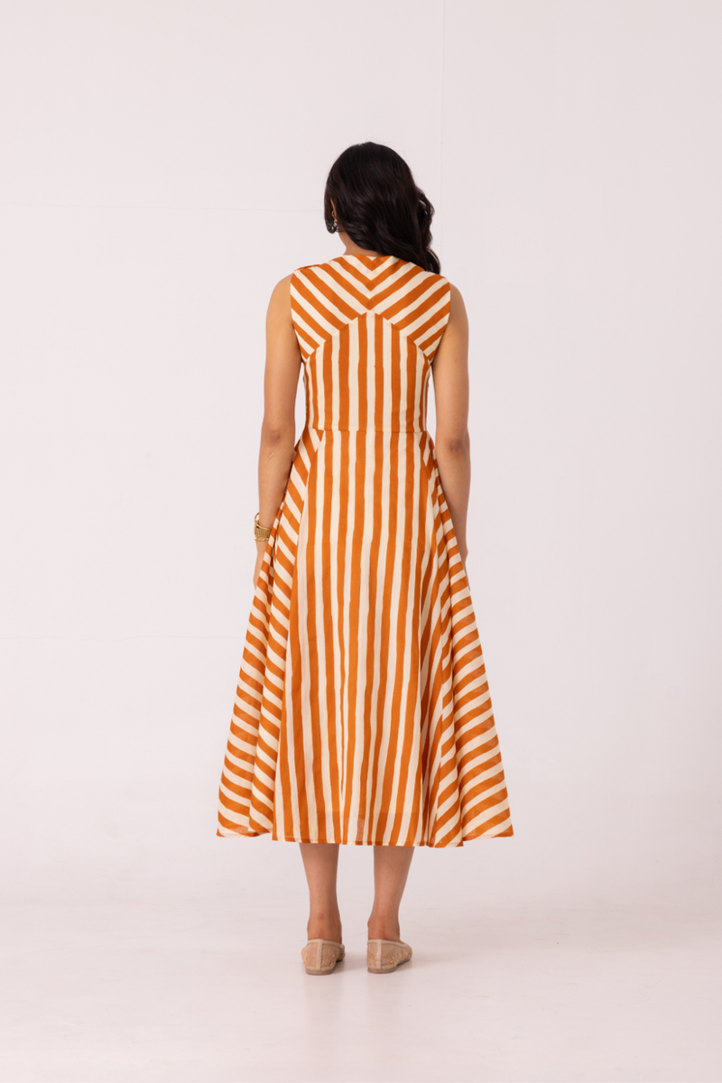 Valentino Rust Striped Midi Dress cotton by The Summer House for women in Singapore
