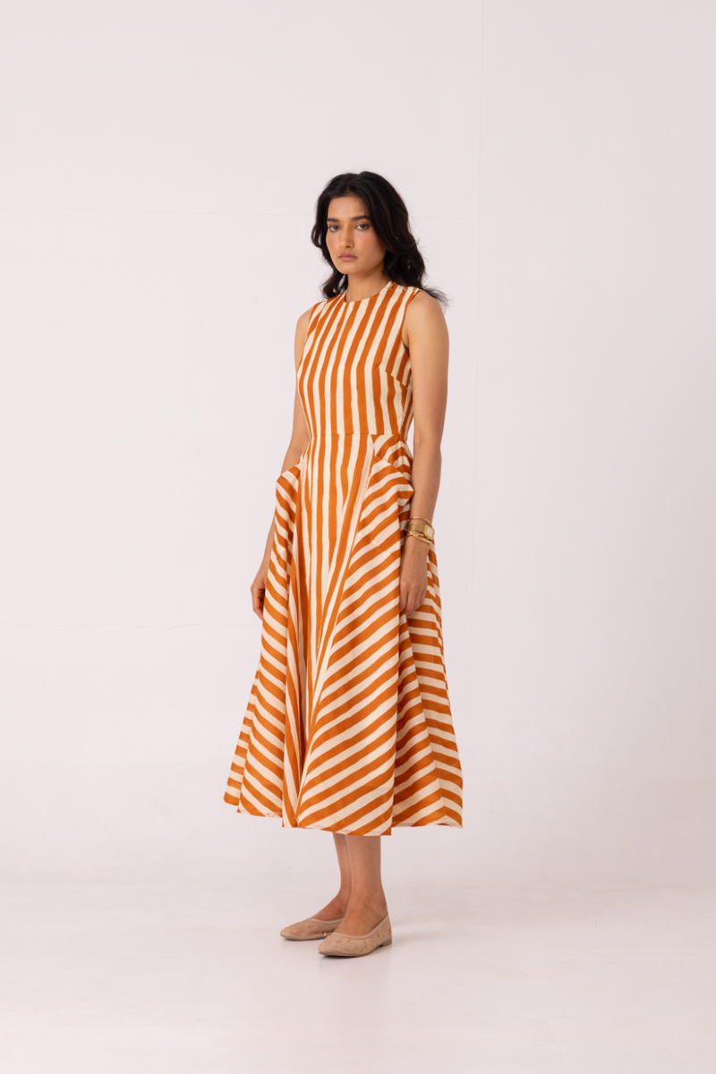 Valentino Rust Striped Midi Dress cotton by The Summer House for women in Singapore