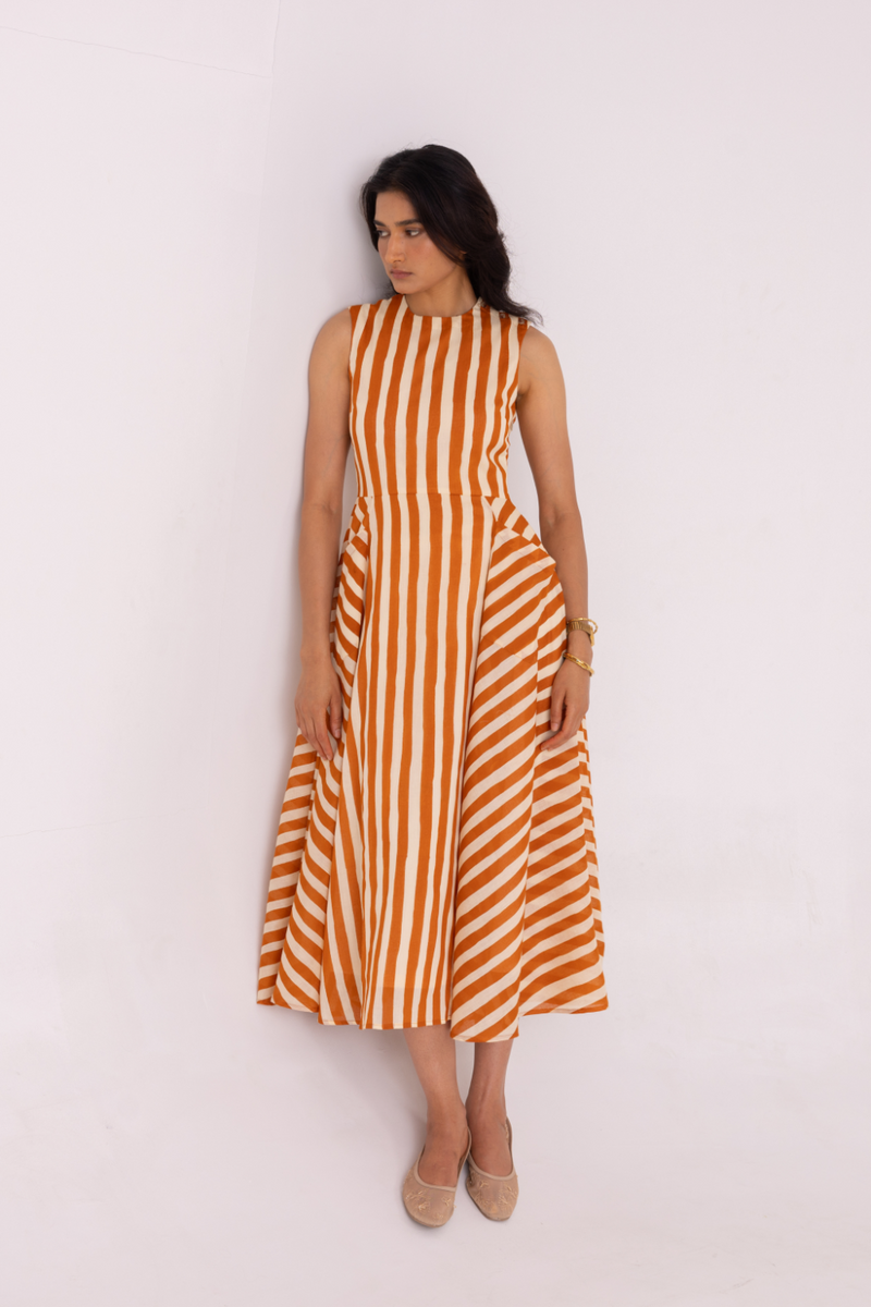 Valentino Rust Striped Midi Dress cotton by The Summer House for women in Singapore