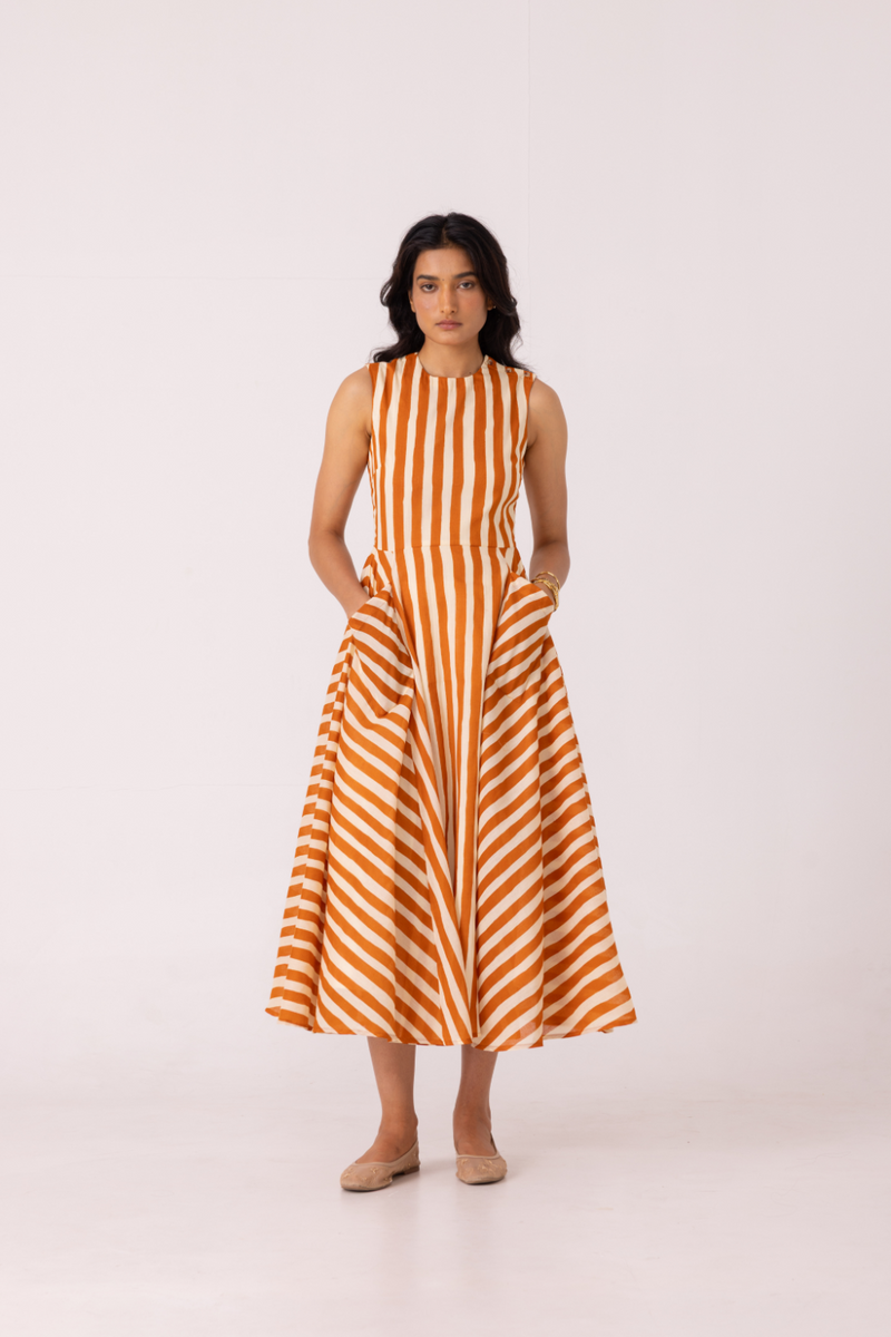 Valentino Rust Striped Midi Dress cotton by The Summer House for women in Singapore