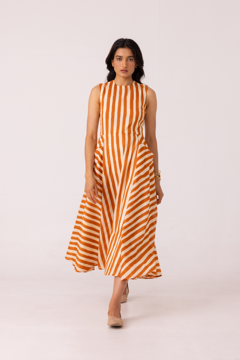 Valentino Rust Striped Midi Dress cotton by The Summer House for women in Singapore