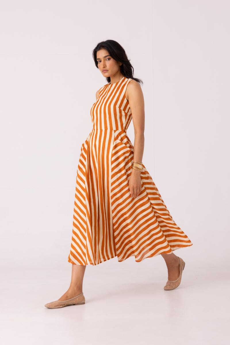 Valentino Rust Striped Midi Dress cotton by The Summer House for women in Singapore