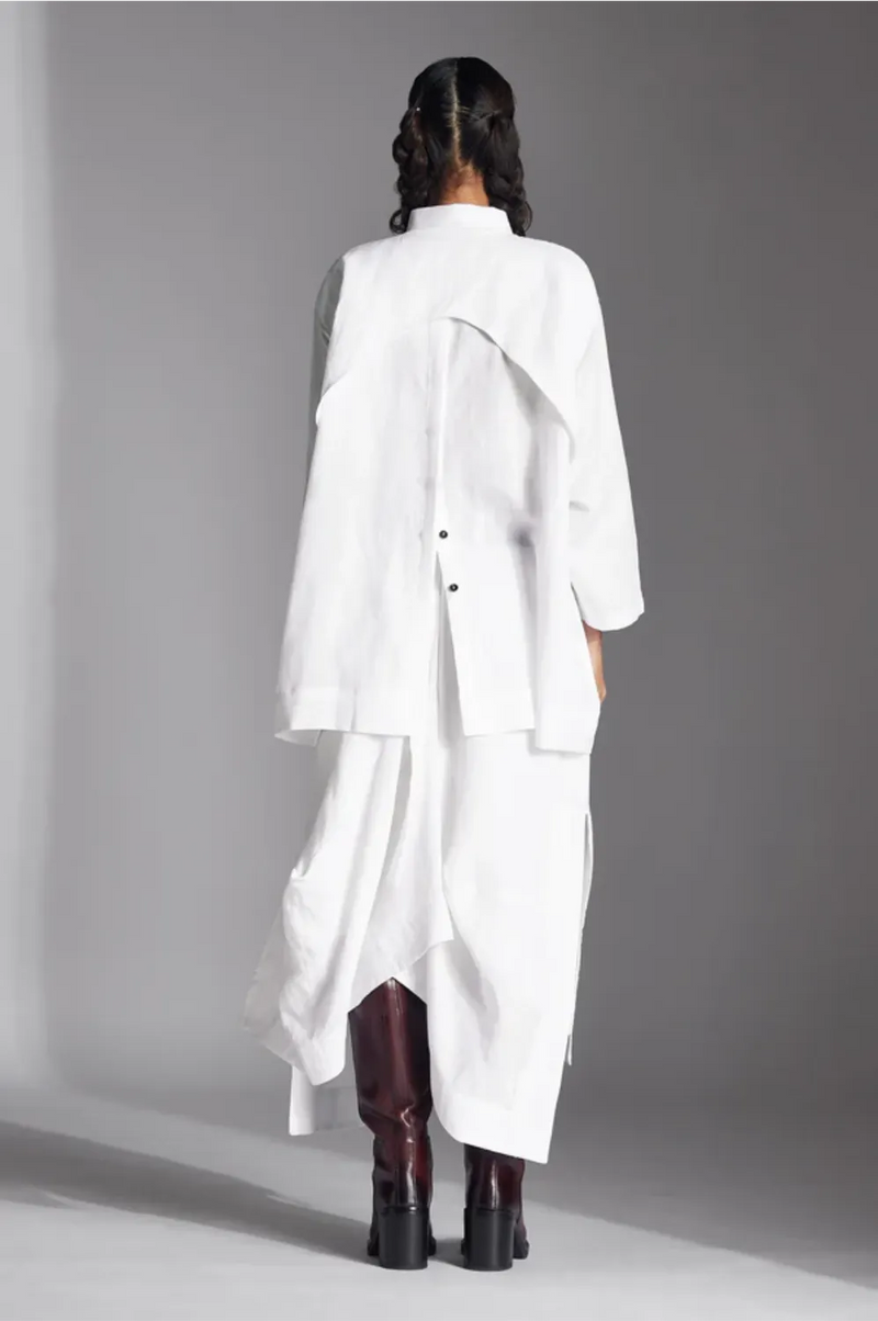 Veen Shirt in White Linen-Grey linen by Chola in grey color for women in Singapore