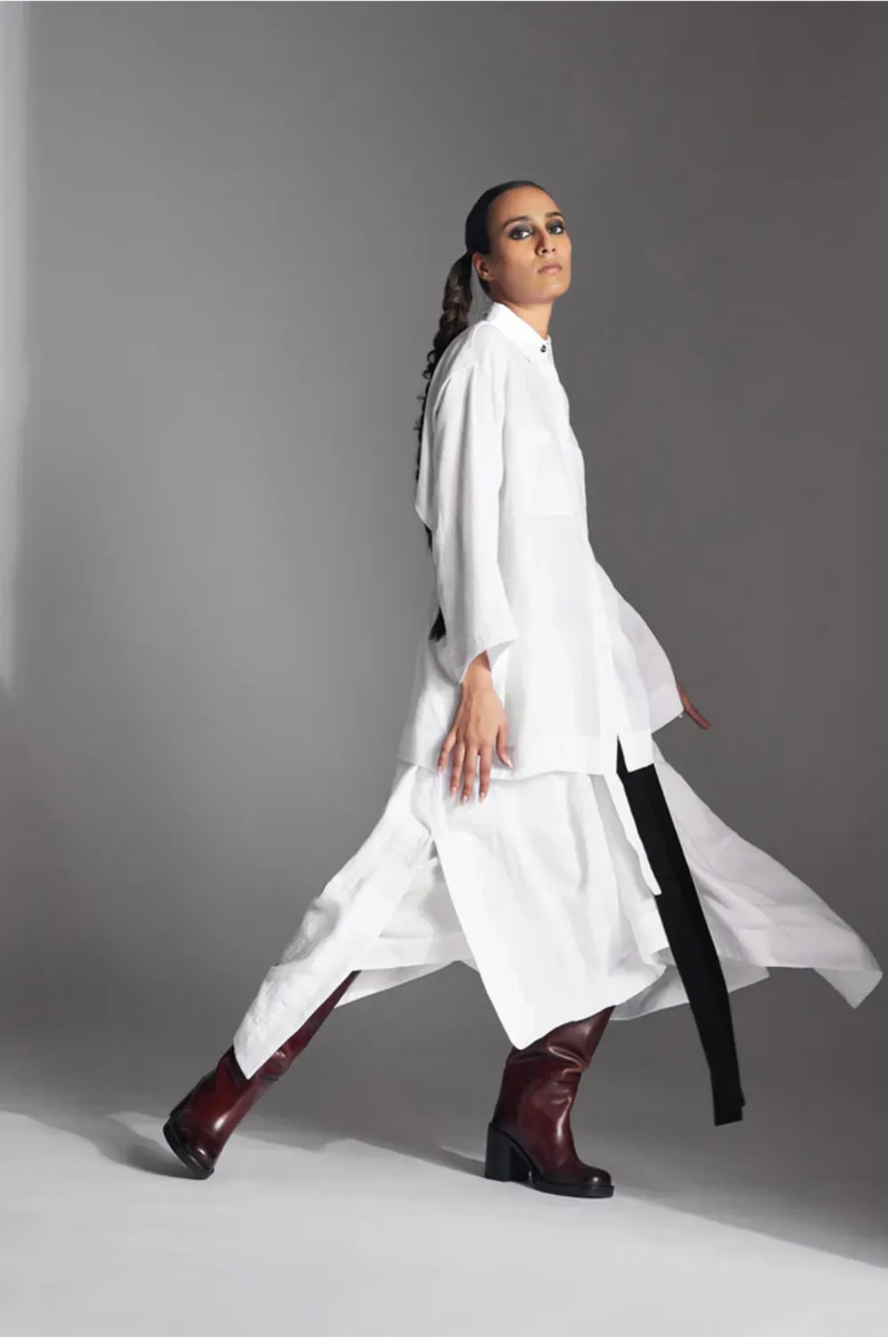 Veen Shirt in White Linen-Grey linen by Chola in grey color for women in Singapore