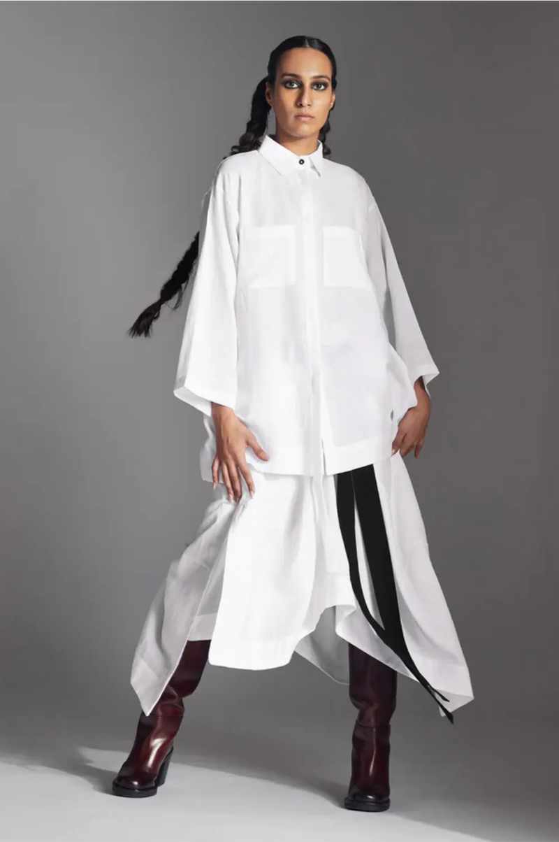 Veen Shirt in White Linen-Grey linen by Chola in grey color for women in Singapore