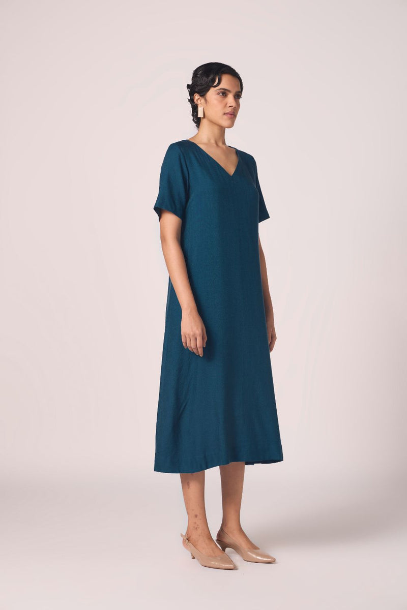 Vega Blue Silk Midi Dress silk by The Summer House in blue color for women in Singapore