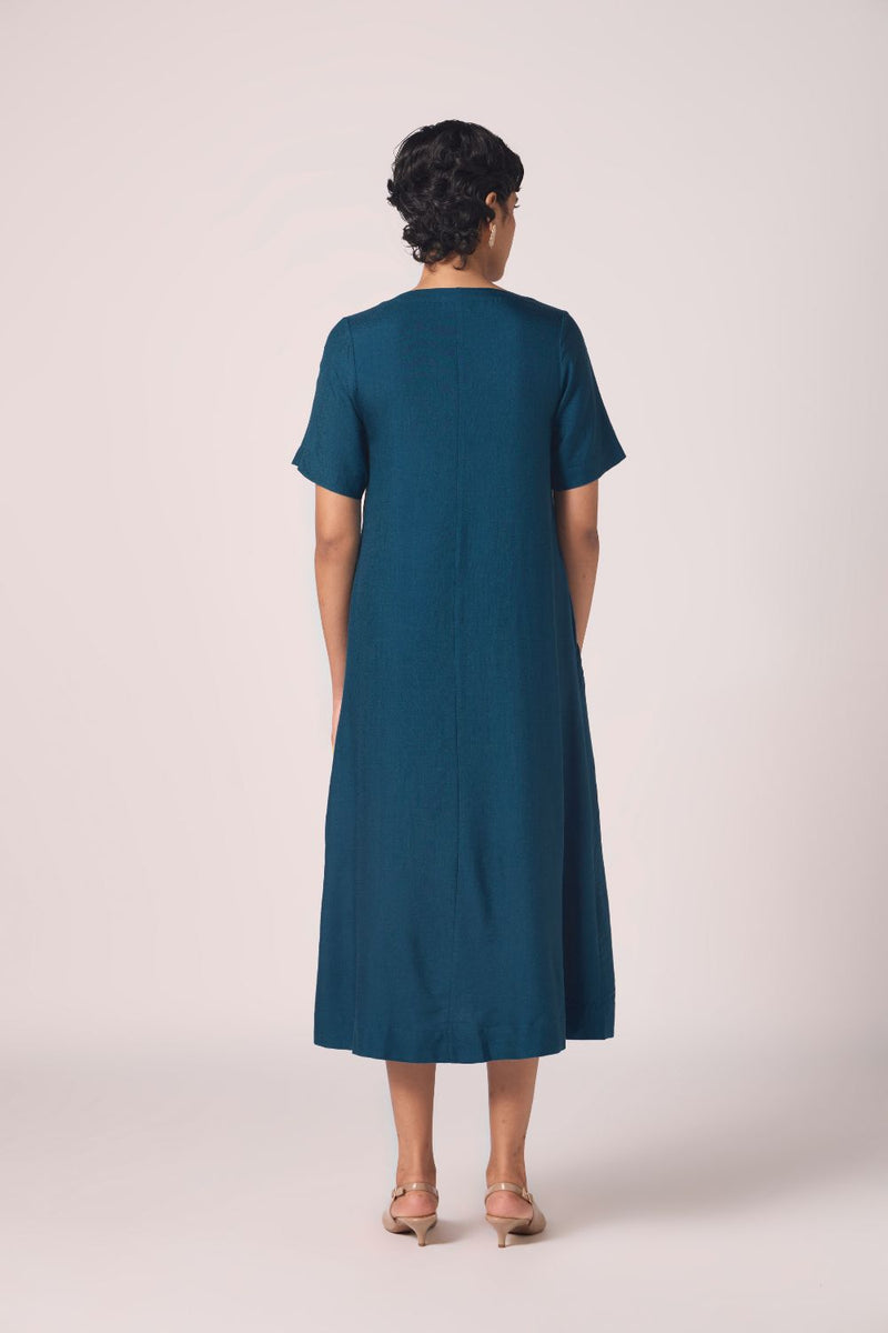 Vega Blue Silk Midi Dress silk by The Summer House in blue color for women in Singapore