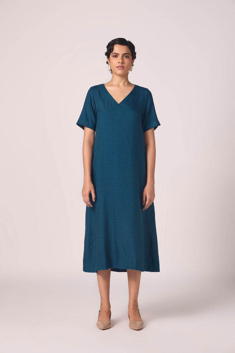 Vega Blue Silk Midi Dress silk by The Summer House in blue color for women in Singapore
