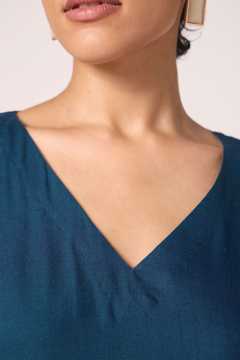 Vega Blue Silk Midi Dress silk by The Summer House in blue color for women in Singapore