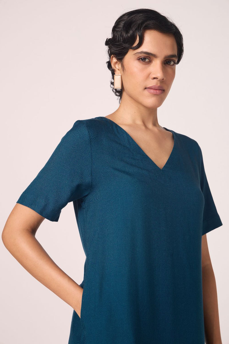 Vega Blue Silk Midi Dress silk by The Summer House in blue color for women in Singapore