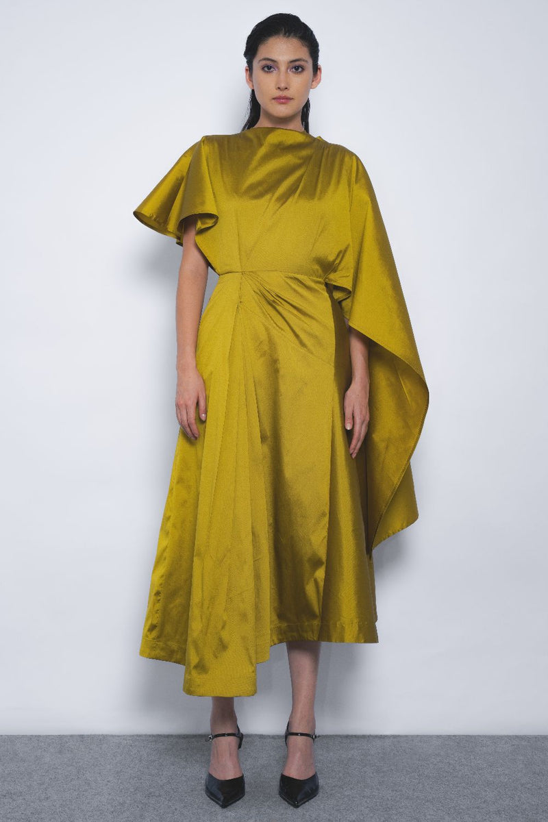 Velo Draped Dress - Mustard Buy Velo Draped Dress - Mustard from C&W | Dresses for Women by Leh Studios in mustard color for women in Singapore