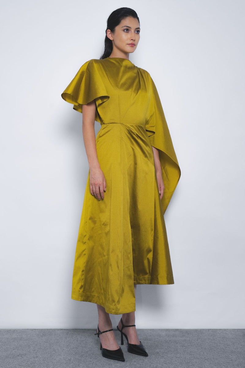 Velo Draped Dress - Mustard Buy Velo Draped Dress - Mustard from C&W | Dresses for Women by Leh Studios in mustard color for women in Singapore