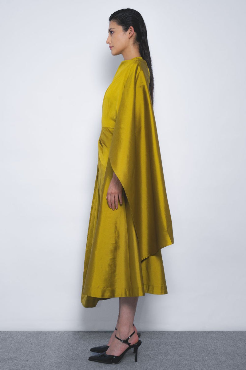 Velo Draped Dress - Mustard Buy Velo Draped Dress - Mustard from C&W | Dresses for Women by Leh Studios in mustard color for women in Singapore