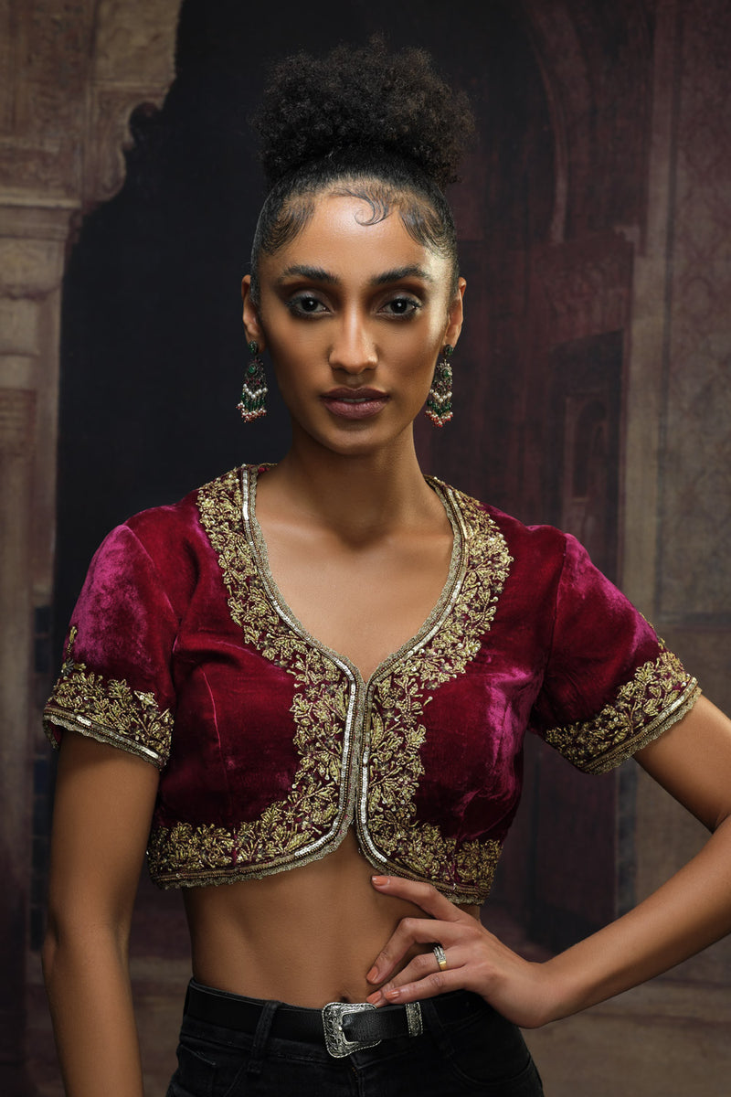 Velvet koti cerise pink and gold Buy Velvet koti cerise pink and gold from C&W | for Women by Mallika Mathur in pink color for women in Singapore
