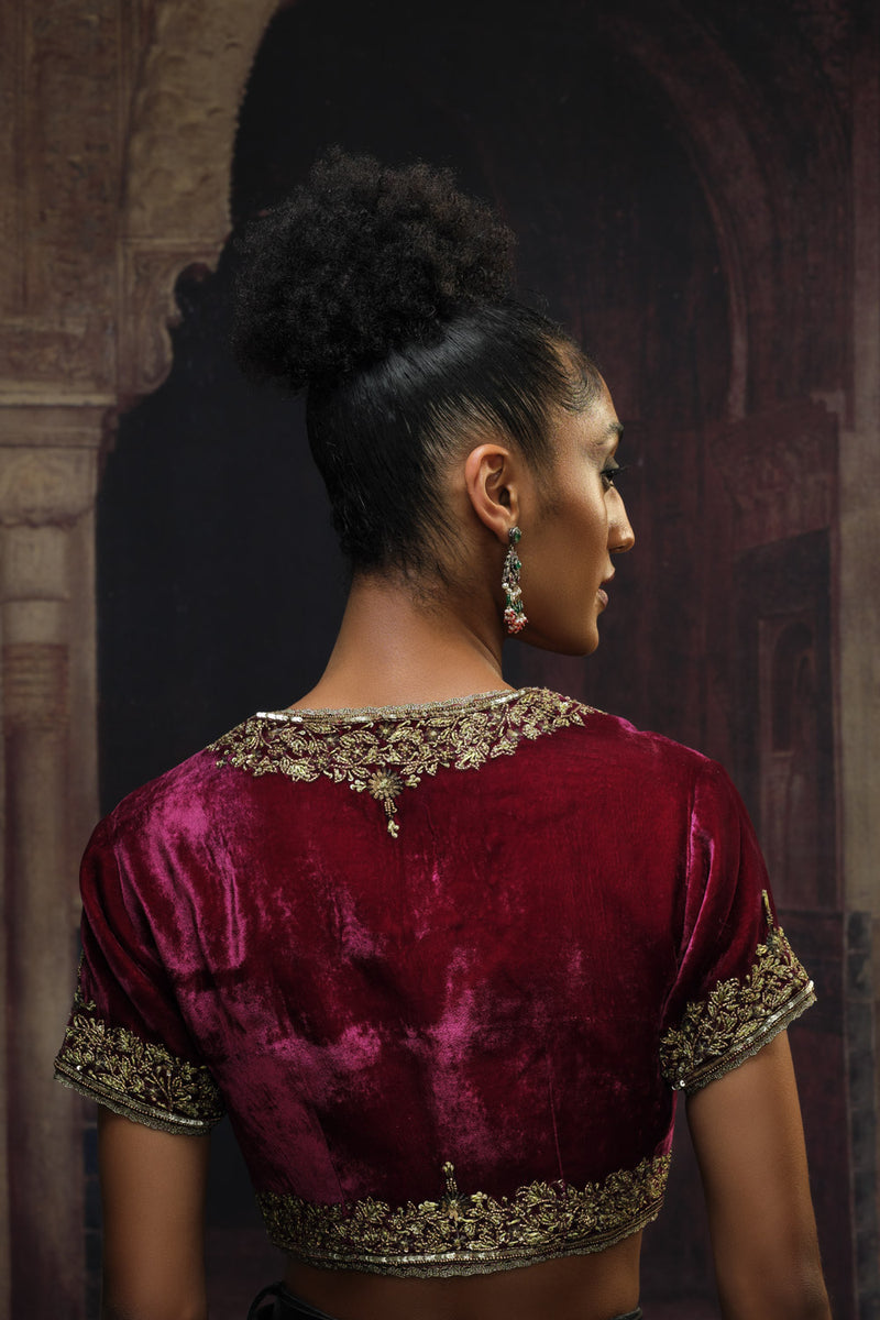 Velvet koti cerise pink and gold Buy Velvet koti cerise pink and gold from C&W | for Women by Mallika Mathur in pink color for women in Singapore