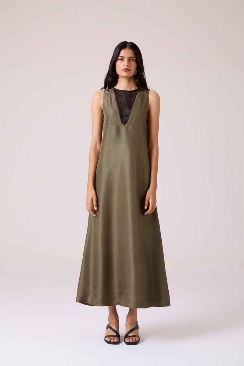 Velyra Olive Silk Dress silk by The Summer House in olive color for women in Singapore